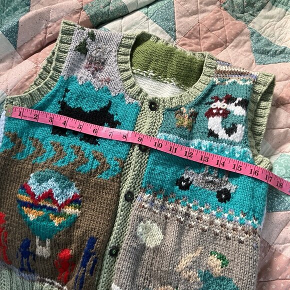 Vintage Handmade Knit Sweater Vest Kids Soccer Novelty Sailboat Animals - Picture 4 of 5